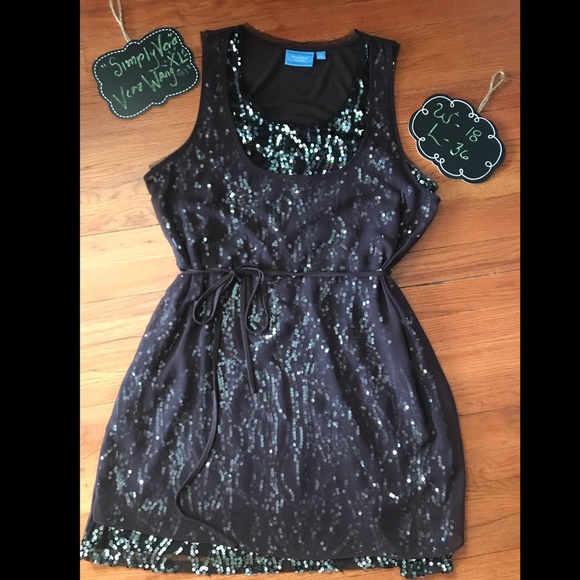 Sleeveless Dark Purple Sequin Vera Wang Dress - Picture 2 of 10